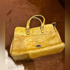 David Jones Elegant Yellow Croc-Embossed Satchel Bag